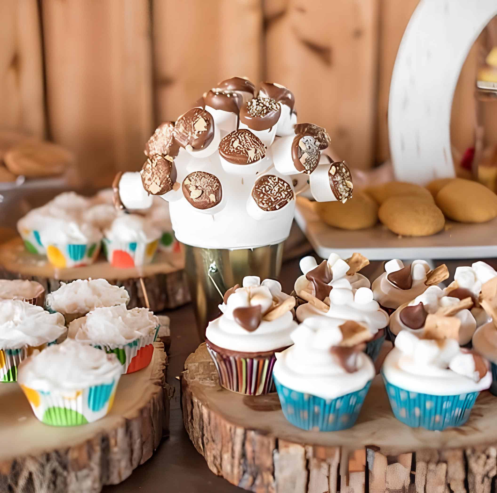 Assorted decorated cupcakes with various frosting designs